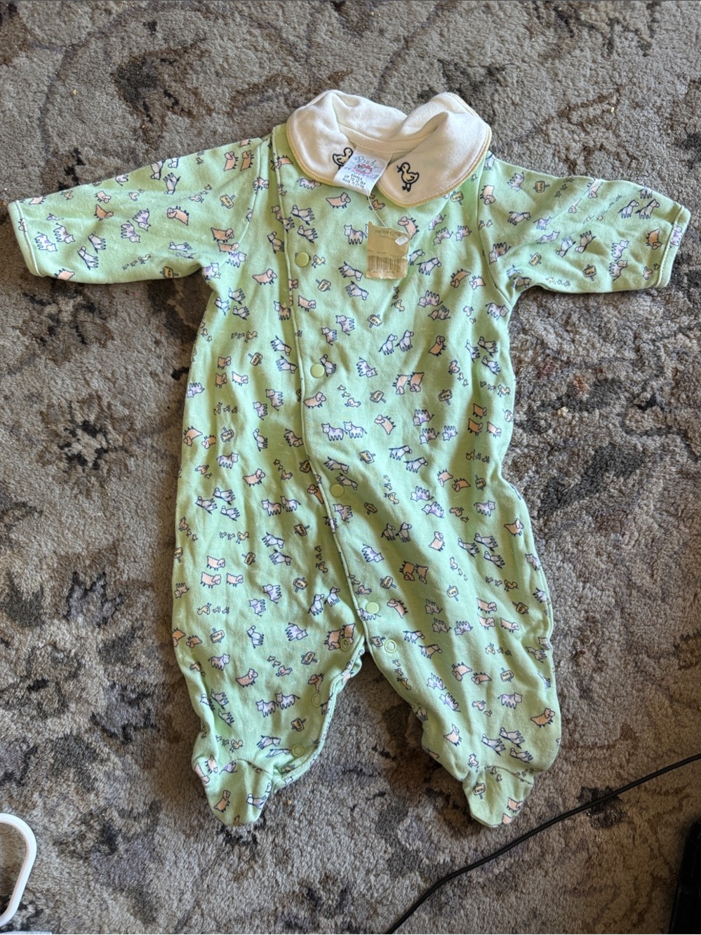 Vintage Mervyn’s Green Baby One-Piece Footed Sleeper with Collar 100% Cotton